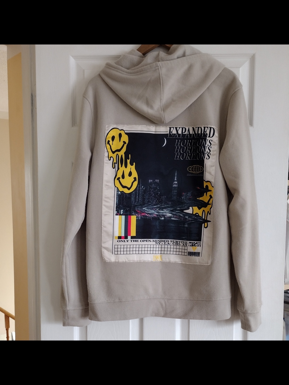 3/$30 Brooklyn Cloth Beige Hoodie with Yellow Graphic Accents